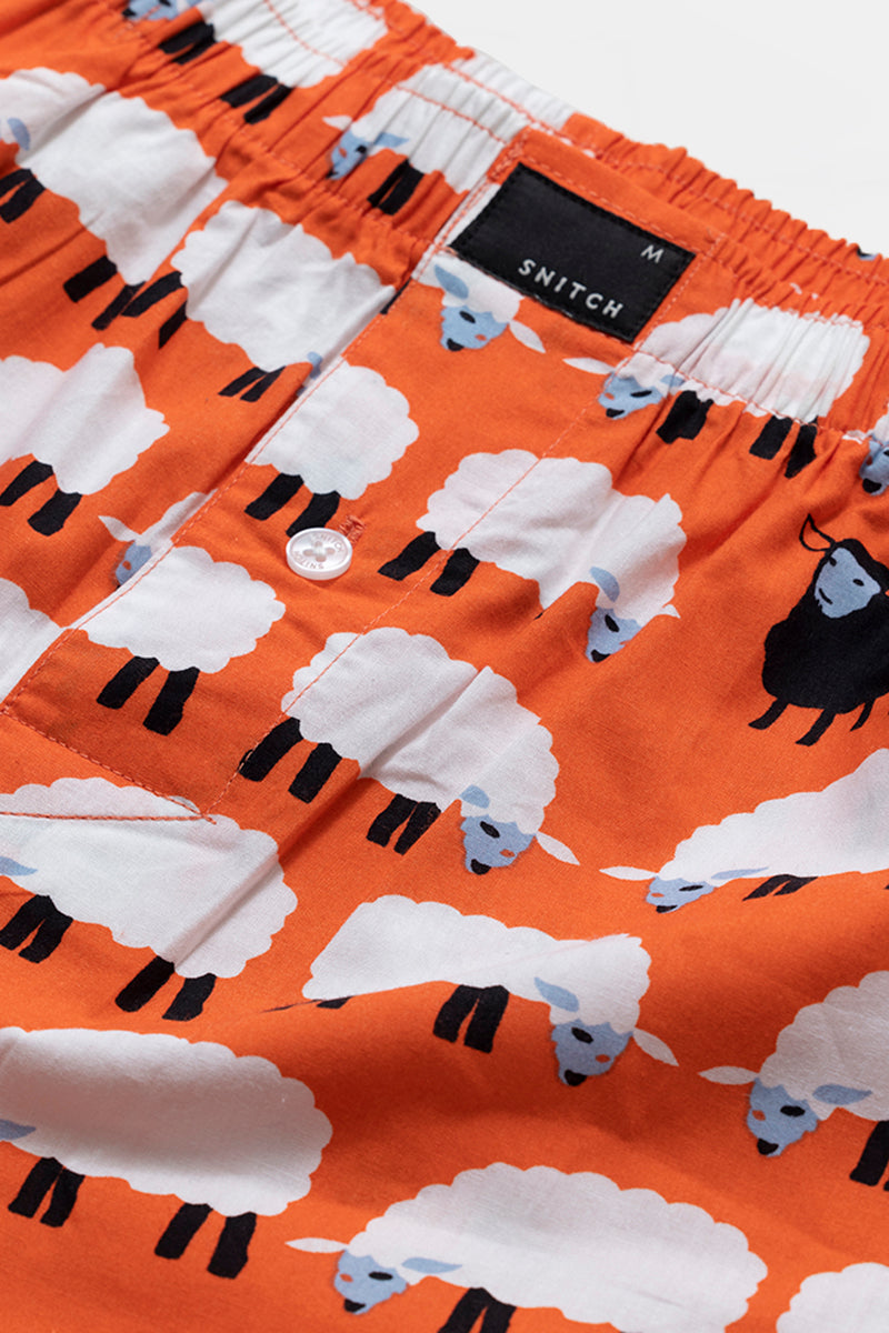 Sheep Print Orange Boxer