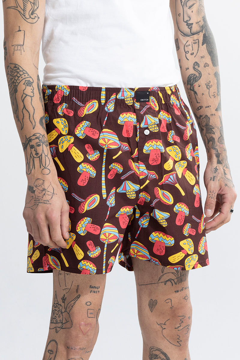 Mushroom Print Dark Brown Boxer