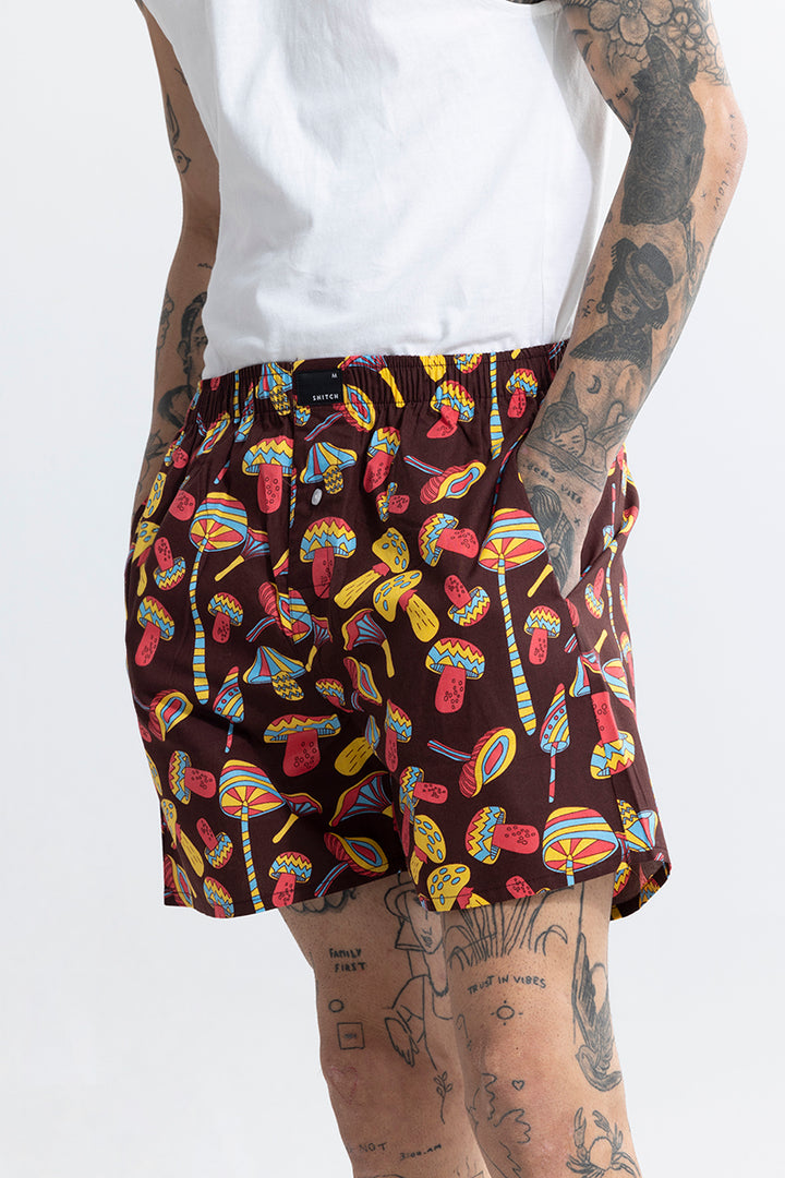 Mushroom Print Dark Brown Boxer