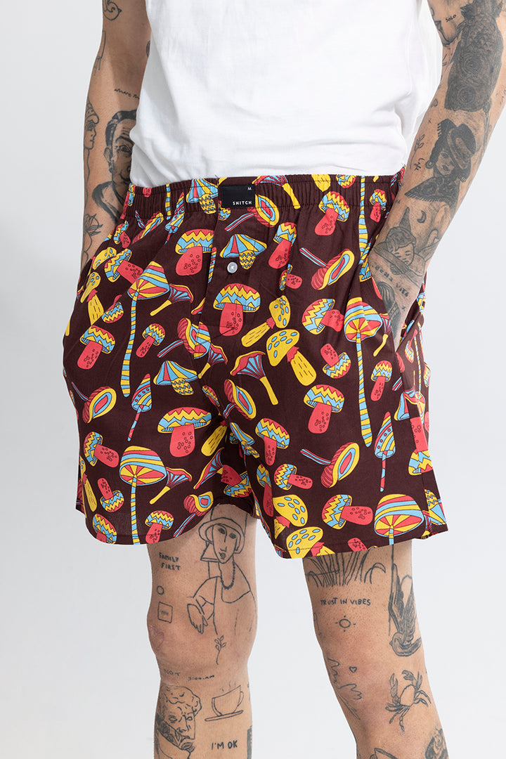 Mushroom Print Dark Brown Boxer