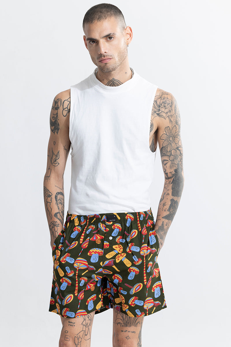 Mushroom Print Green Boxer