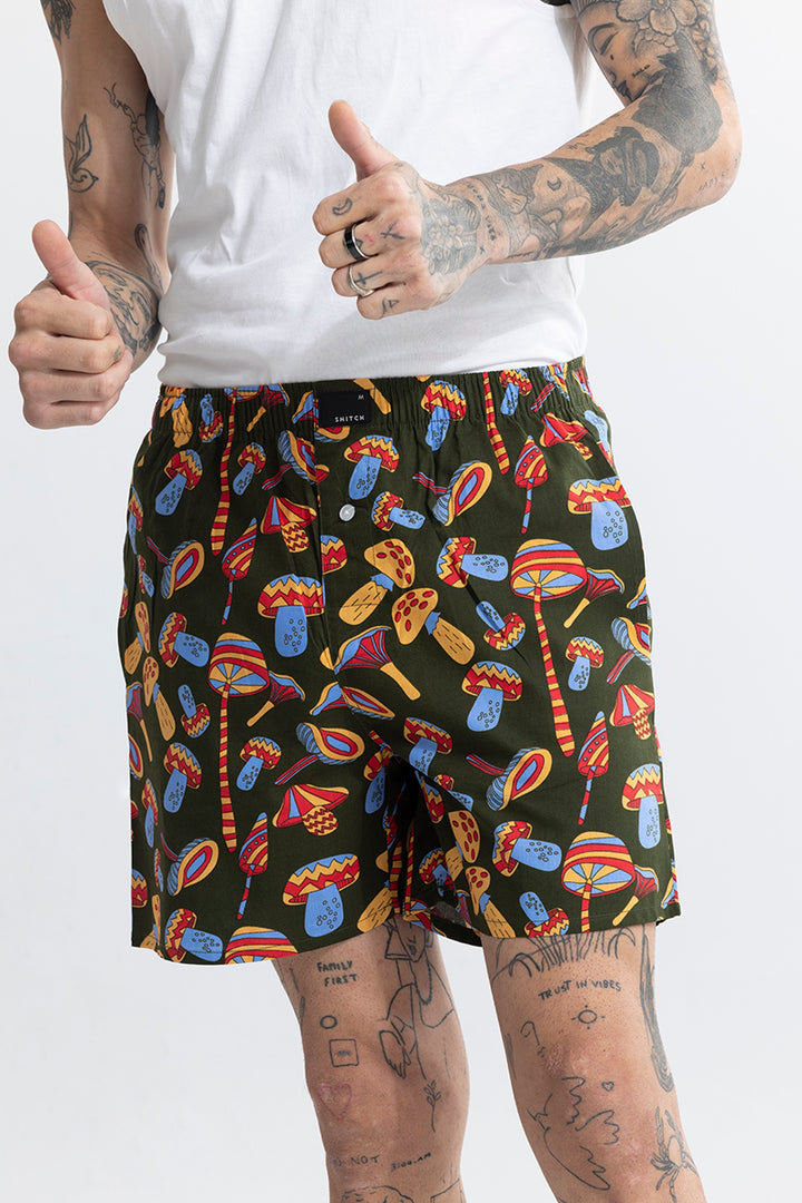 Mushroom Print Green Boxer