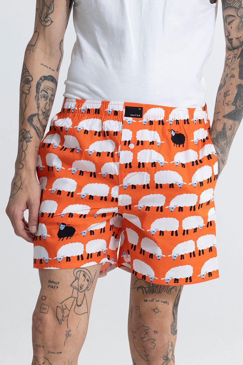 Sheep Print Orange Boxer