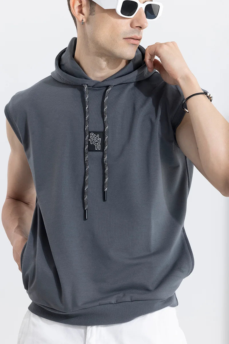 Logotype Grey Sleeveless Hoodie