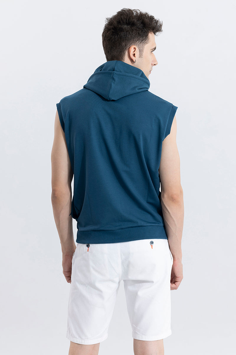 Logotype Blue Sleeveless Hoodie