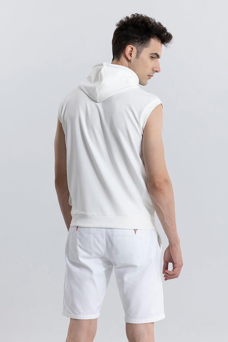 Logotype White Sleeveless Hoodie