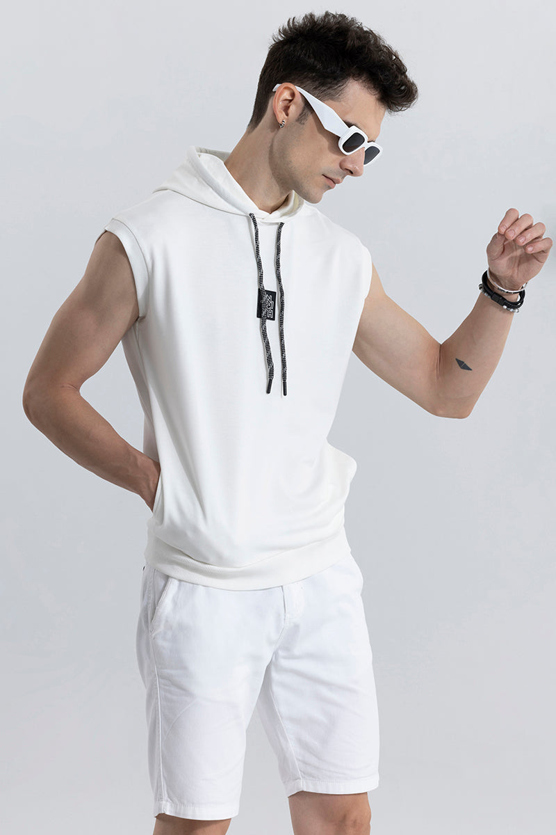 Logotype White Sleeveless Hoodie