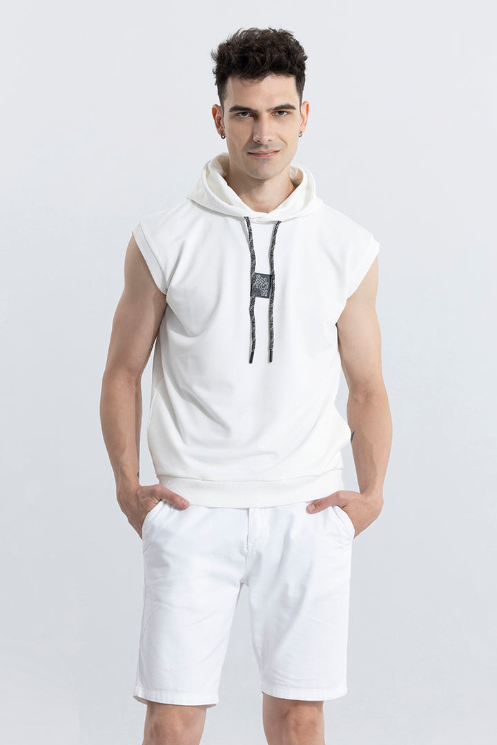 Logotype White Sleeveless Hoodie