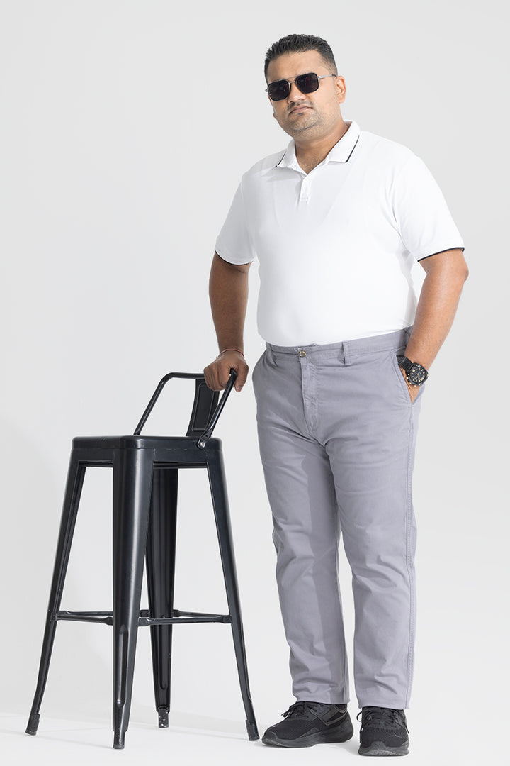 Seemly Light Grey Plain Regular Fit Plus Size Chinos