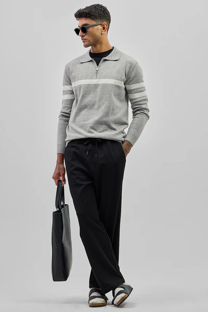 Grey Stripes Polo Sweater