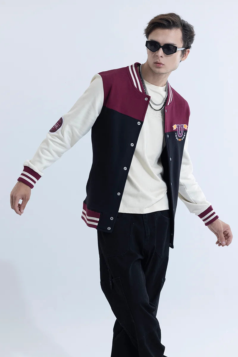 Burgundy varsity jacket best sale