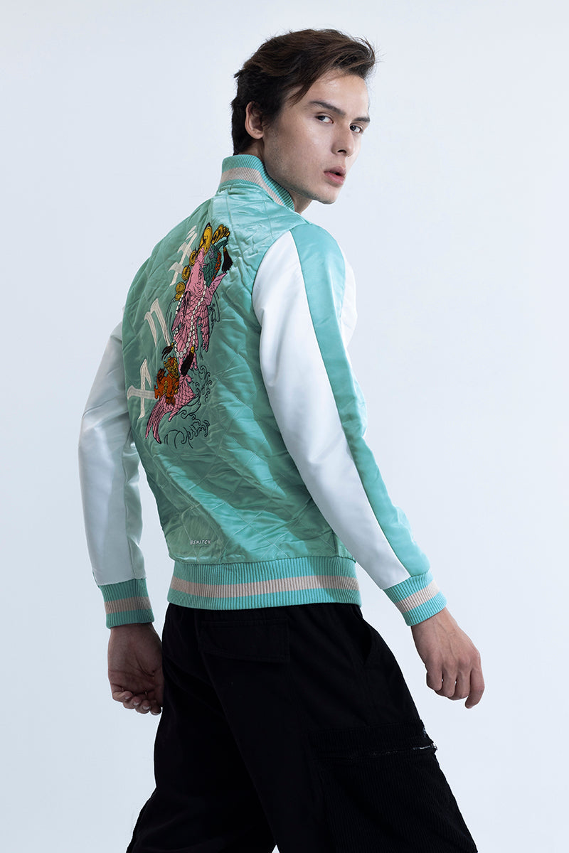 Water Spirit Blue Sukajan Bomber Jacket