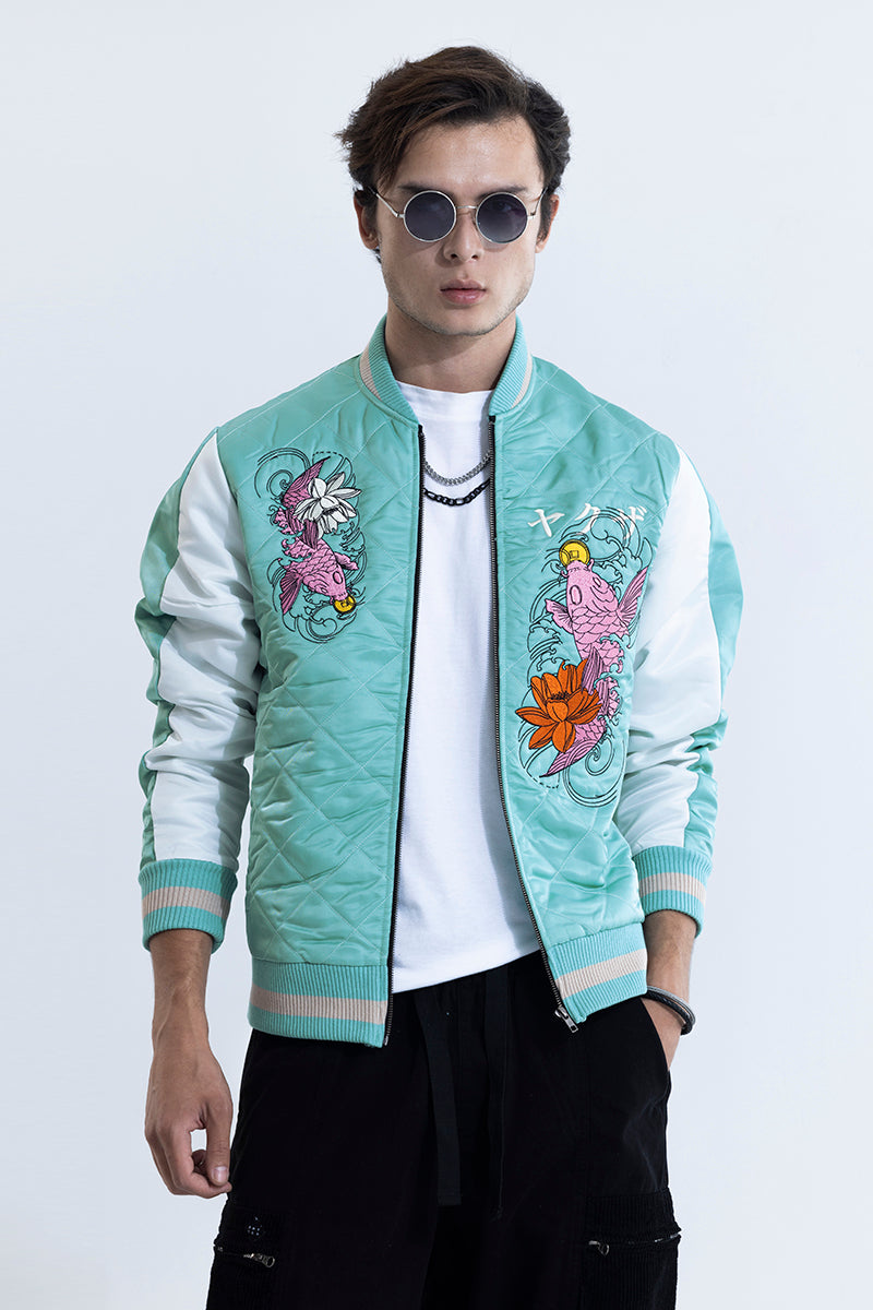 Water Spirit Blue Sukajan Bomber Jacket