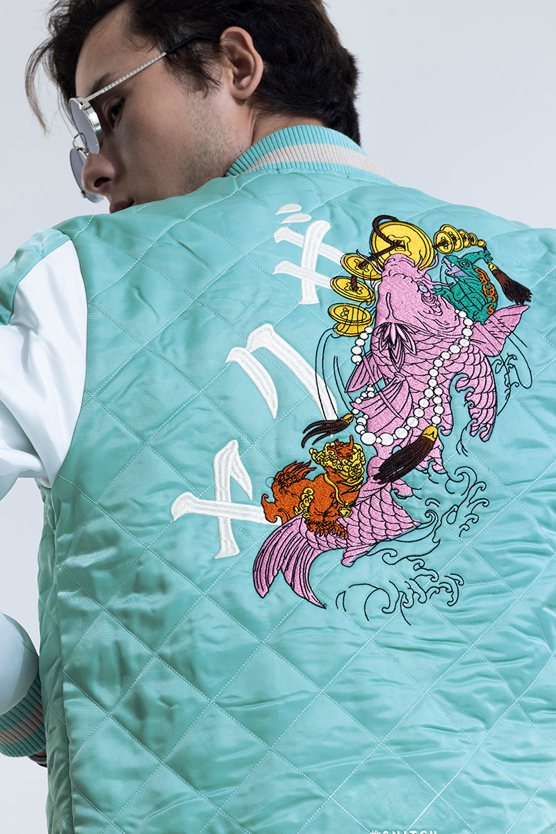 Water Spirit Blue Sukajan Bomber Jacket