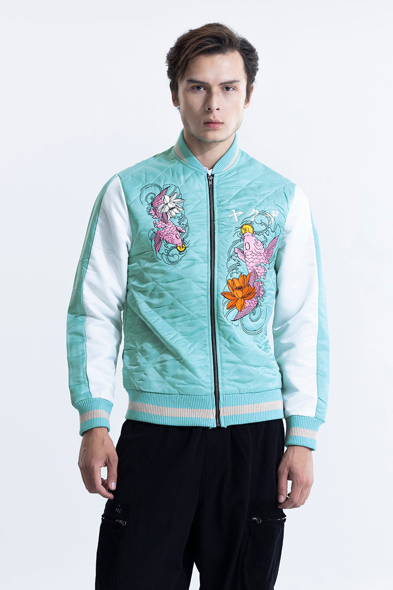 Water Spirit Blue Sukajan Bomber Jacket