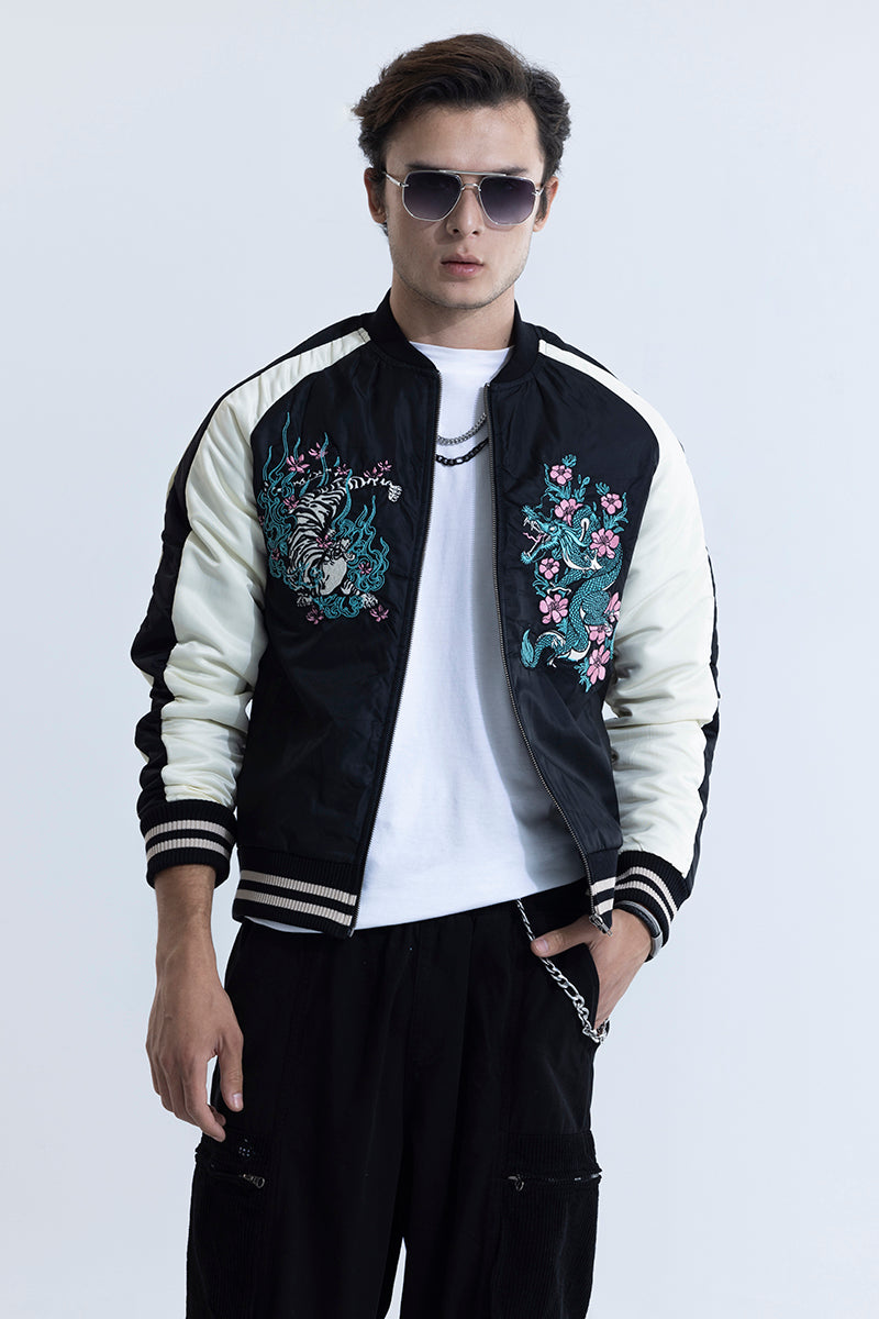 Fighting Spirit Black Sukajan Bomber Jacket