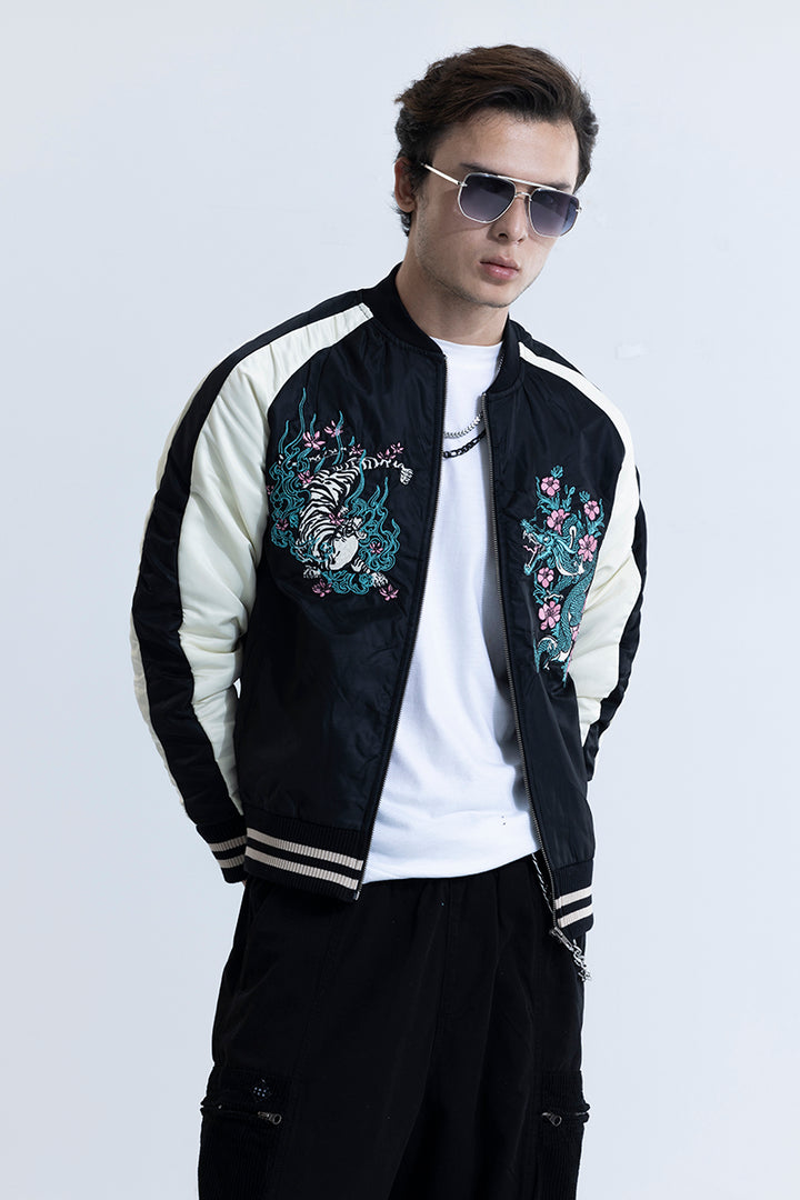 Fighting Spirit Black Sukajan Bomber Jacket