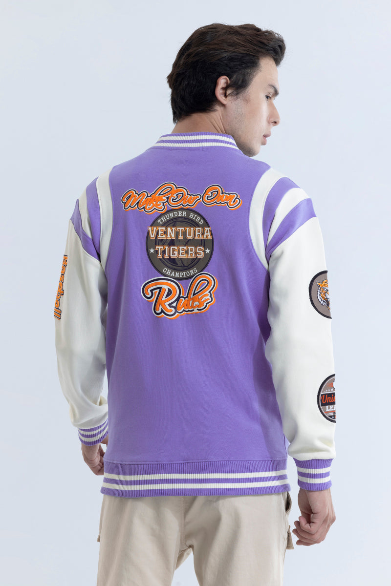 Purple and White Varsity Letterman Jacket (Sale) - Mount Olympus Awards