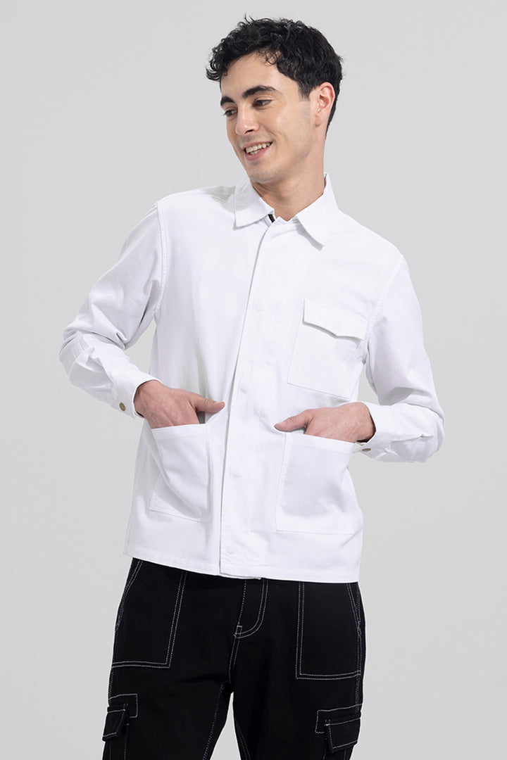 Triple Pocket White Overshirt