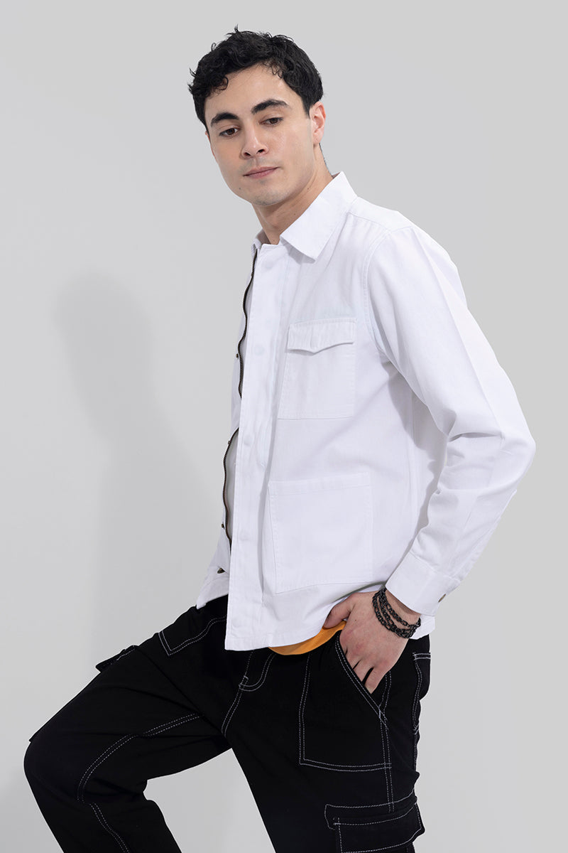 Triple Pocket White Overshirt