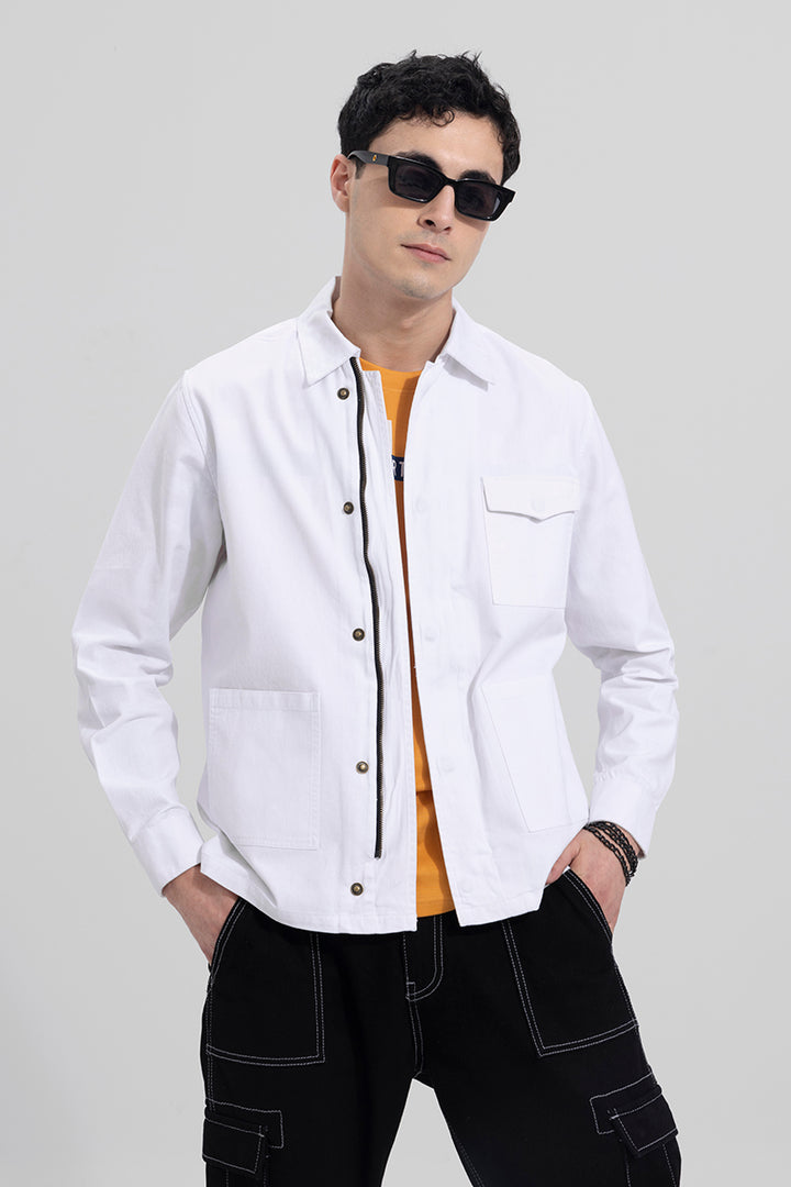 Triple Pocket White Overshirt