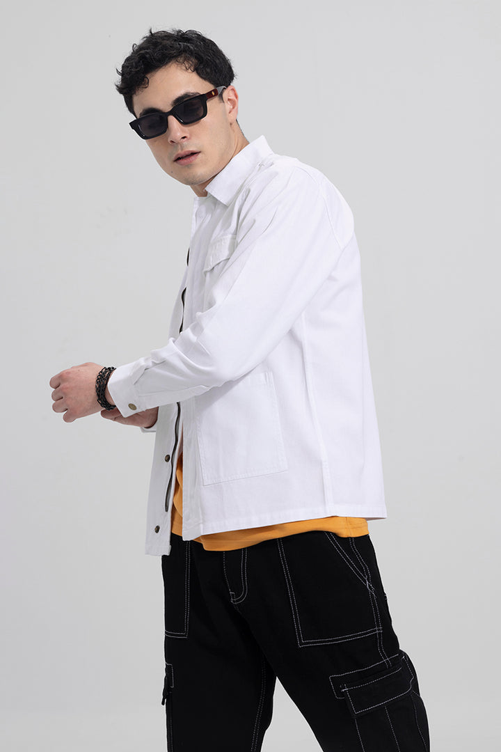 Triple Pocket White Overshirt