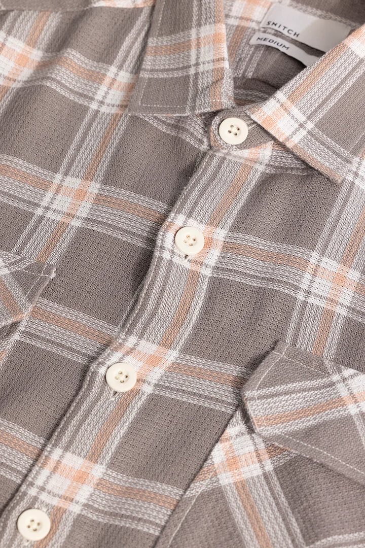 Grey Double Pocket Checks Shirt