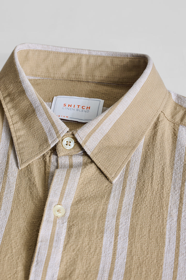 Beige Stripes Linen Shirt