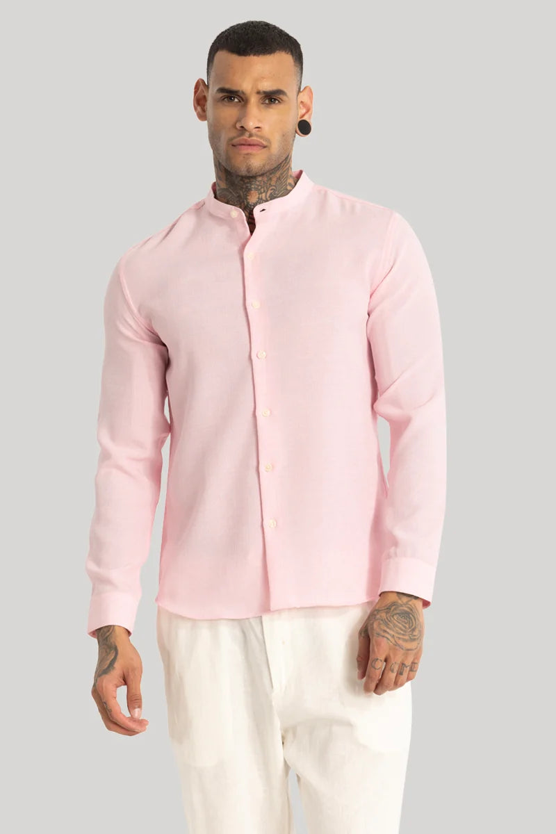 Light Pink Mandarin Linen Shirt