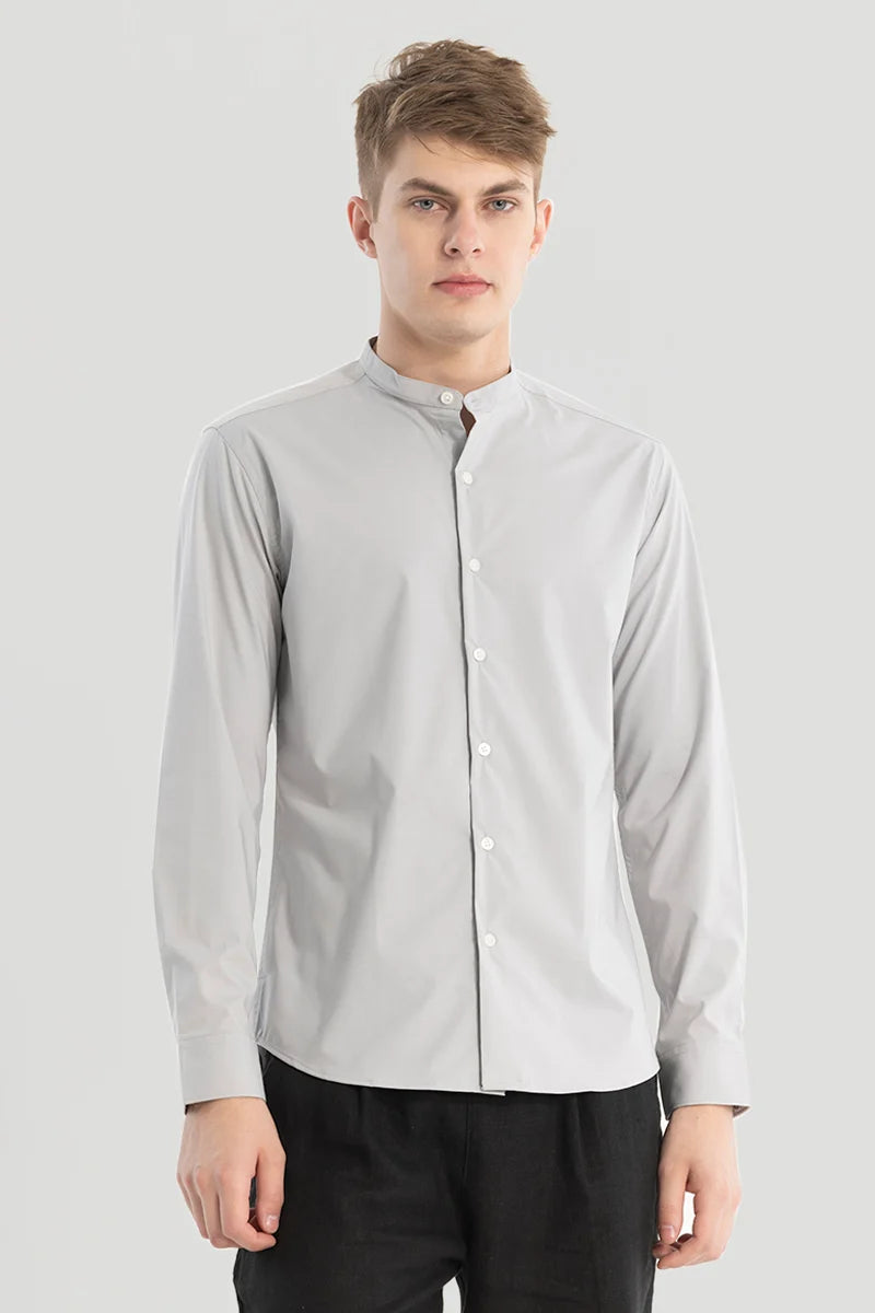 Ash Grey Plain Mandarin Shirt