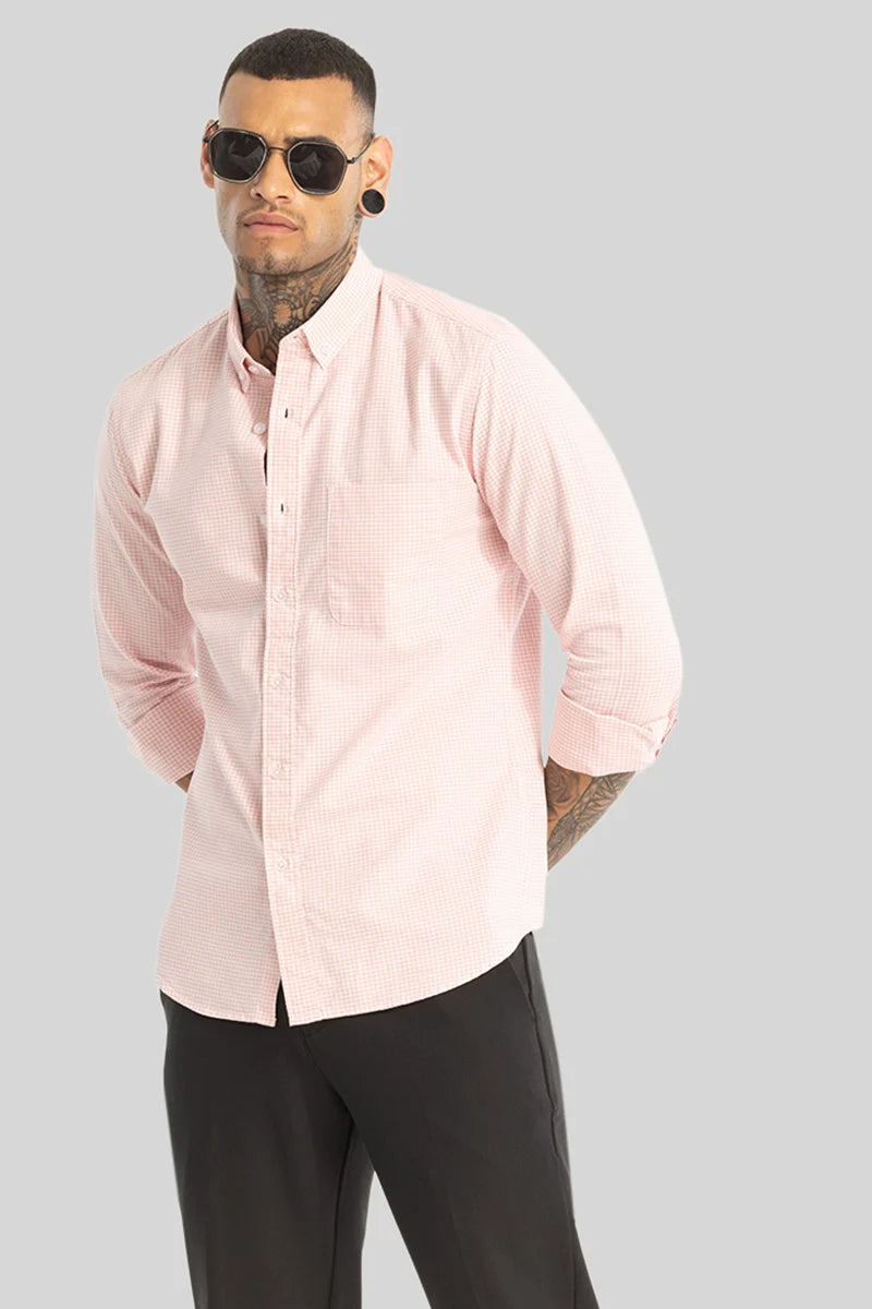 Peach Oxford Checks shirt