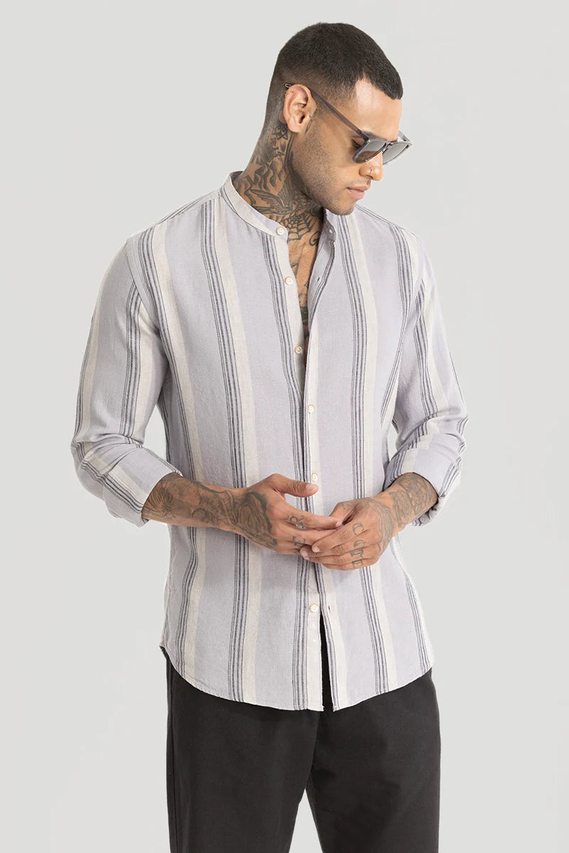 Light Grey Stripes Linen Blend Shirt