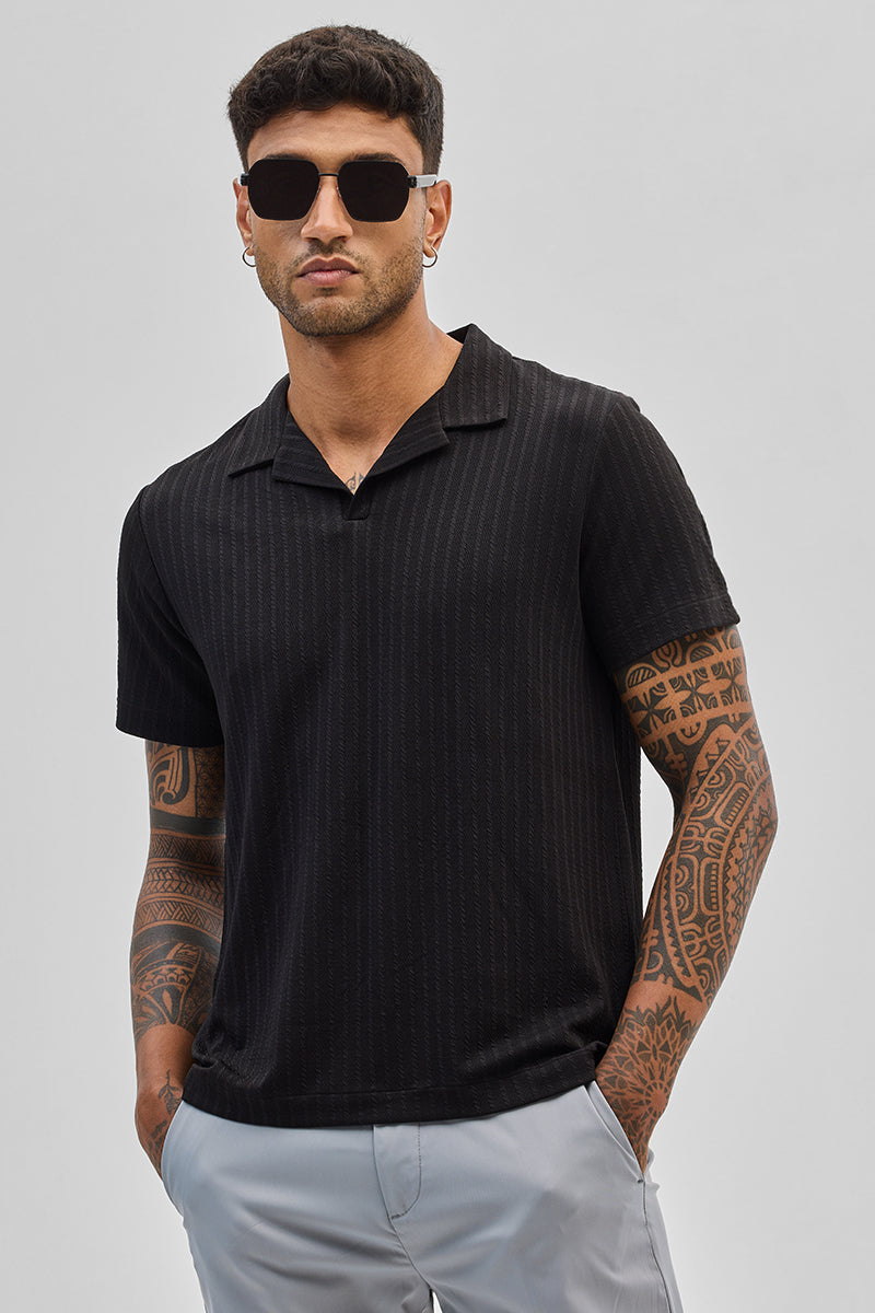 Black Textured Cuban T-Shirt