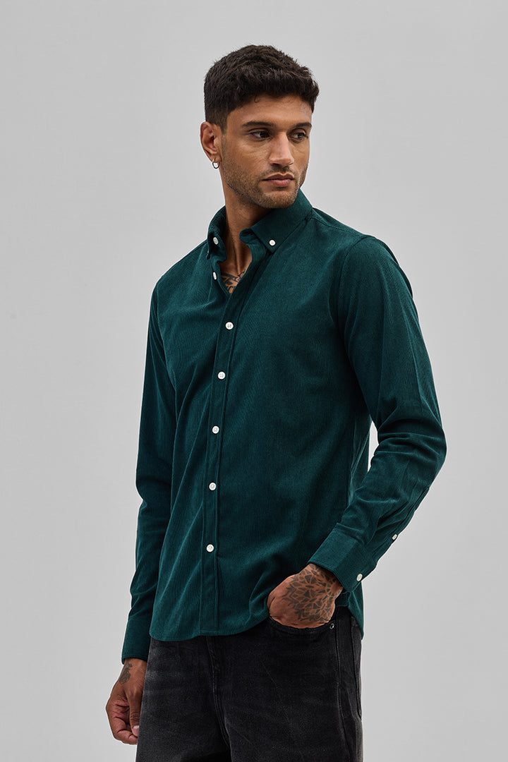 Dark Green Slim Fit Corduroy Shirt