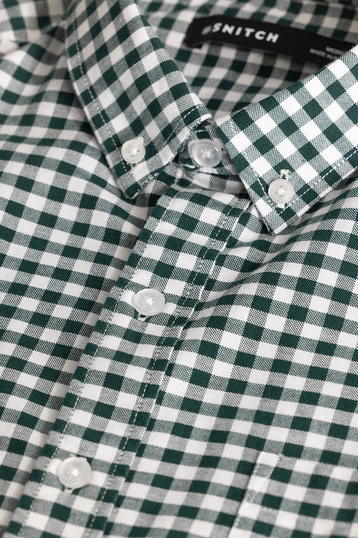 Dark Green Gingham Checks Shirt