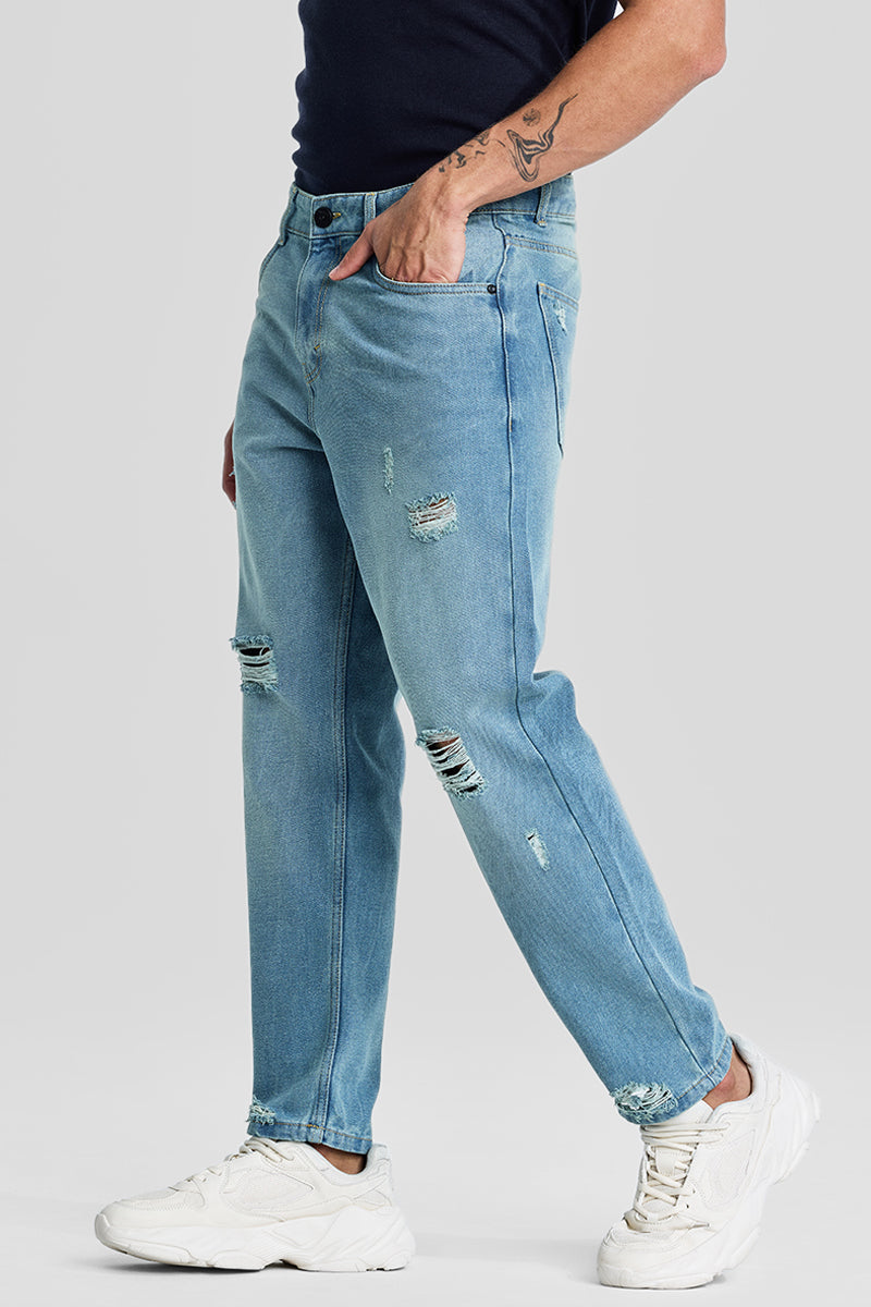 Light Blue Plain Baggy Fit Jeans