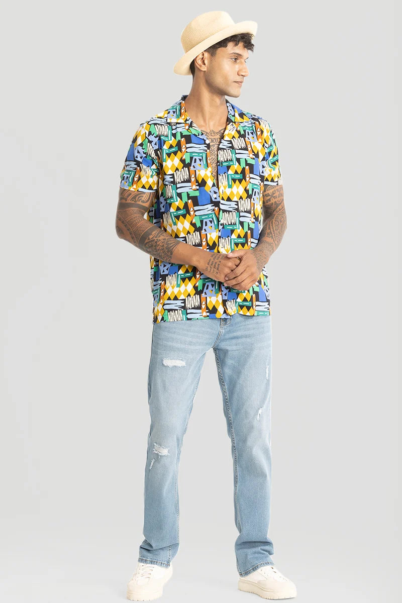 Yellow Abstract Cuban Shirt