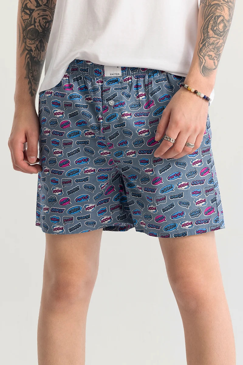 Gry Doodle Blue Printed Boxer