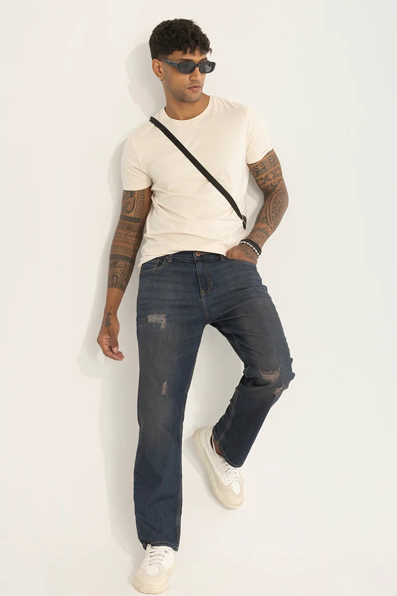 Grey Distressed Comfort Fit Jeans