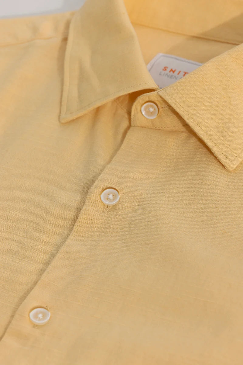 Yellow Plain Linen Blend Shirt