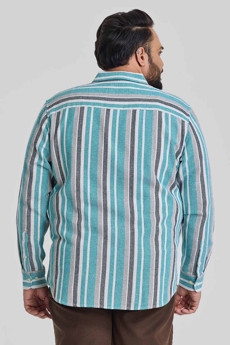 Turquoise Stripes Casual Plus Size Shirt