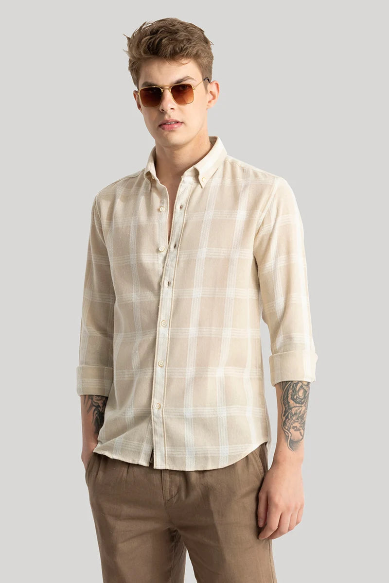 Zoe Beige Linen Checks Shirts