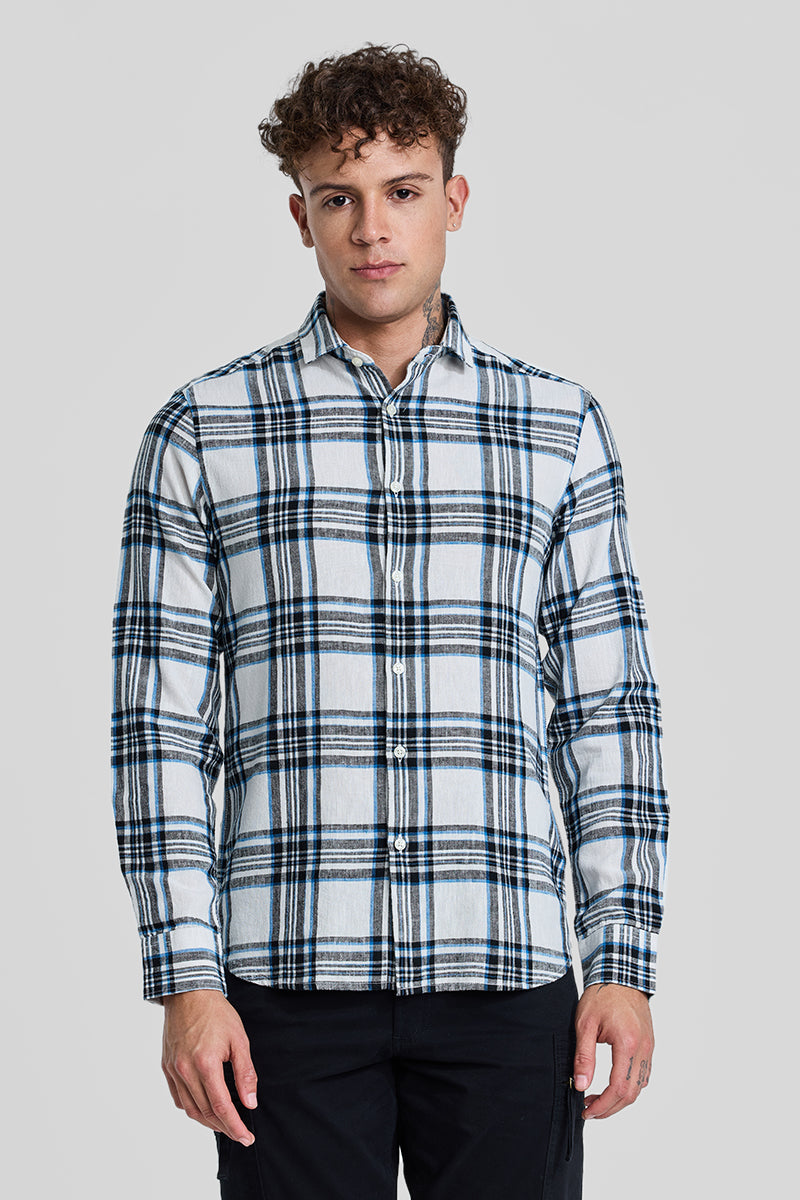 Blue Checks Linen Blend Shirt