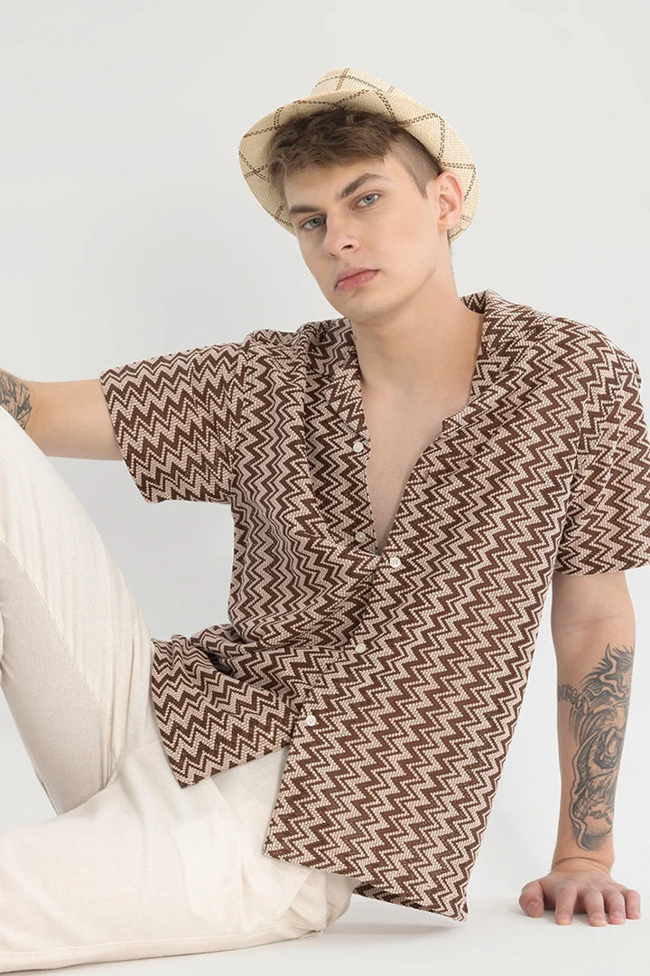 Brown Chevron Crochet Shirt