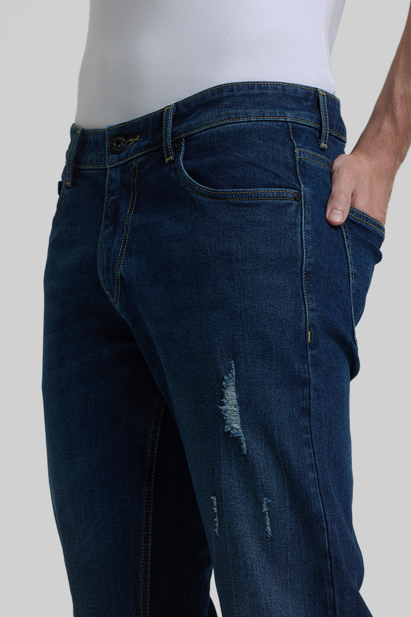 Navy Distressed Bootcut Jeans