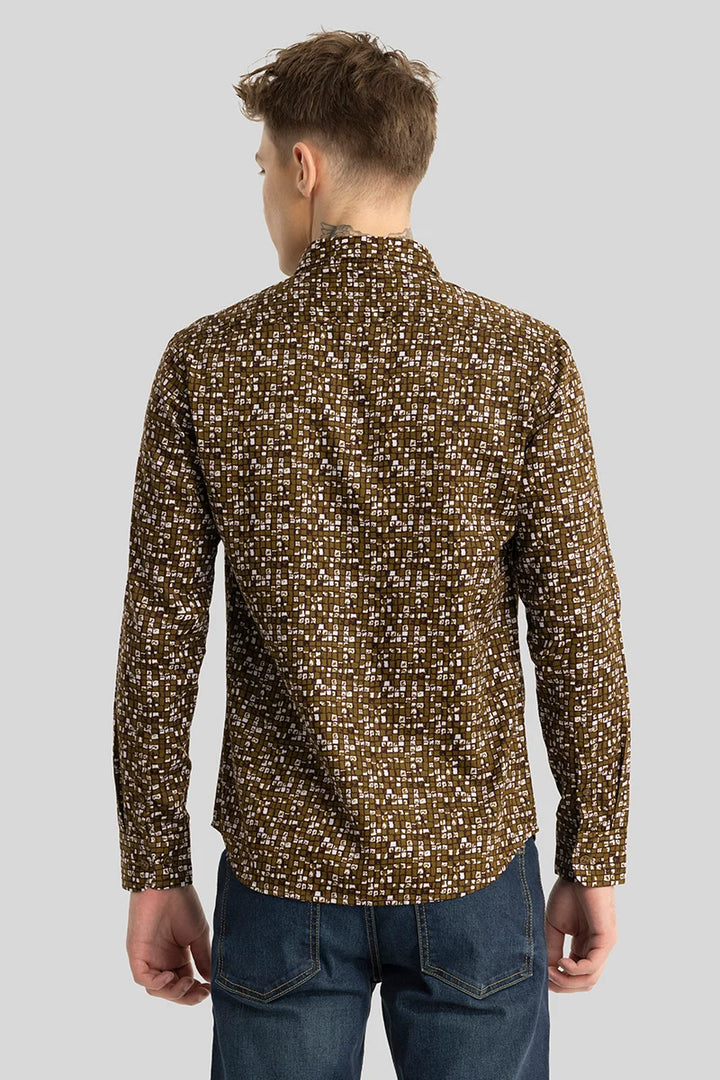 Brown Abstract Slim Fit Shirt