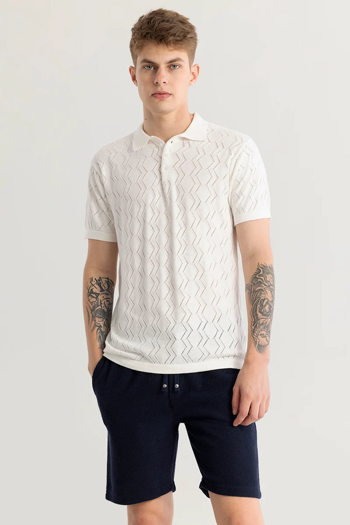 Baldassare White Knitted Polo T-Shirt