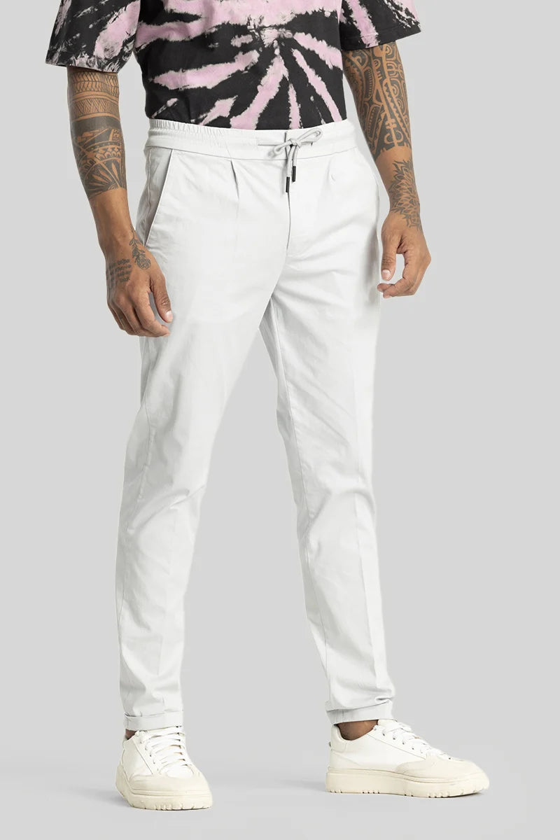 Angelo Light Grey Plain Slim Fit Chinos