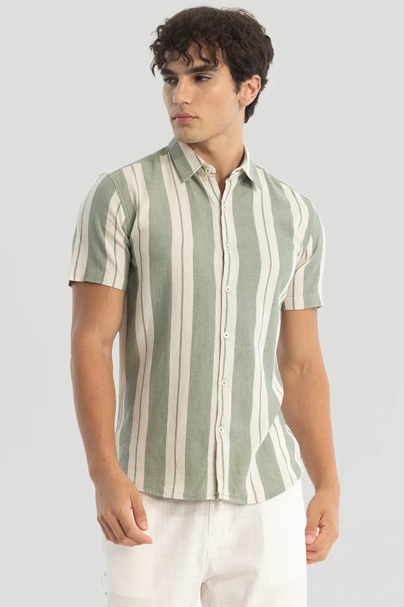 Green Stripes Linen Blend Shirt