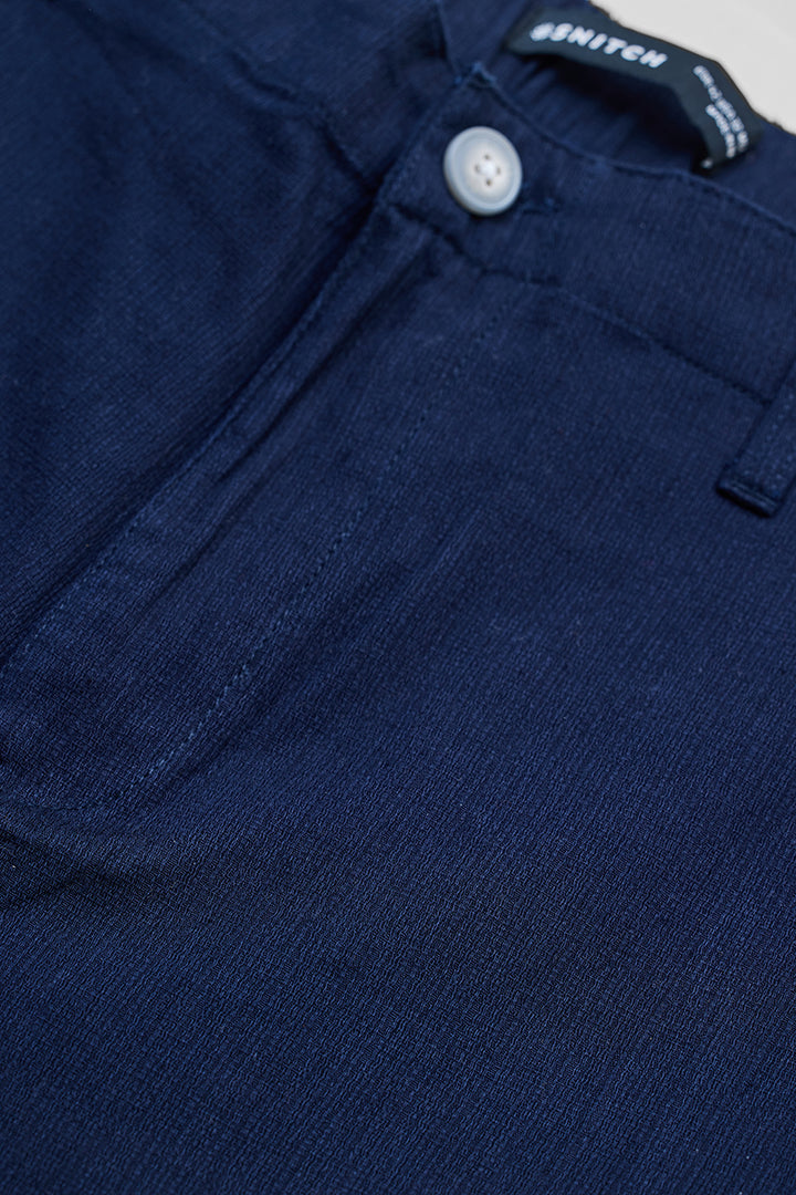 Navy Textured Relaxed Fit Trousers